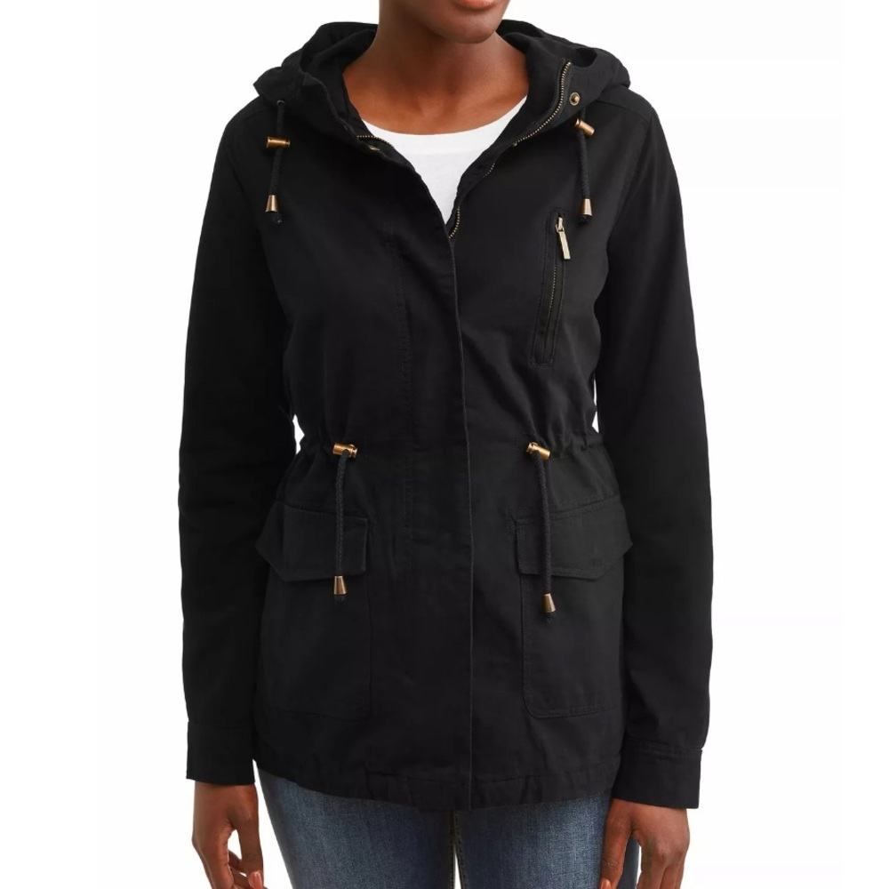 Black Hooded Drawstring Anorak Jacket size XL - Picture 1 of 10